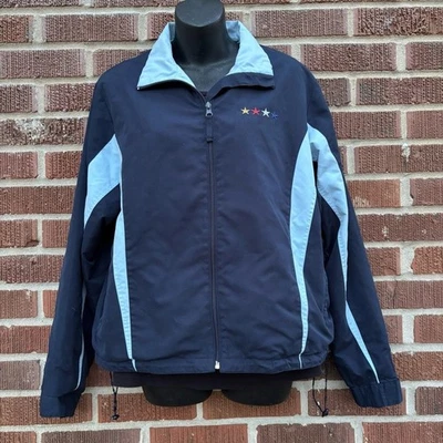 Jaqueta Catalina Feminina Grande Azul Dois Tons Quebra-Vento Zíper Completo Estrelas na Lateral - Imagem 1 de 4
