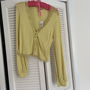 FREE PEOPLE YELLOW KNIT SWEATER SZ L - Picture 1 of 4