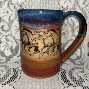 Always Azul Keramik Wildpferde Szene Becher Groß Kaffee Tee Tasse 24oz Neu - Bild 1 von 10