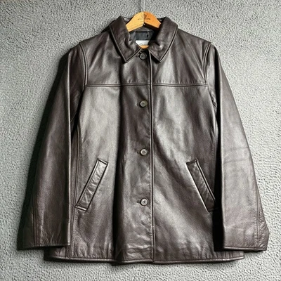 Abrigo Chaqueta De Colección Eddie Bauer Para Mujer Mediano Cuero Marrón Abotonado 19.5x27 Foto 1 de 4