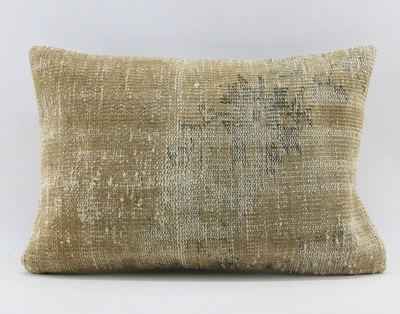 Handwoven Kilim Cushion Cover Turkish Carpet Pillow Case 16x24 Boho Home Decor - Image 1 of 4