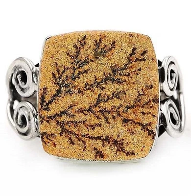 天然德国 Psilomelane Dendrite 925 纯银戒指 尺寸 6.5 - 4 — 第 1/3 张图片