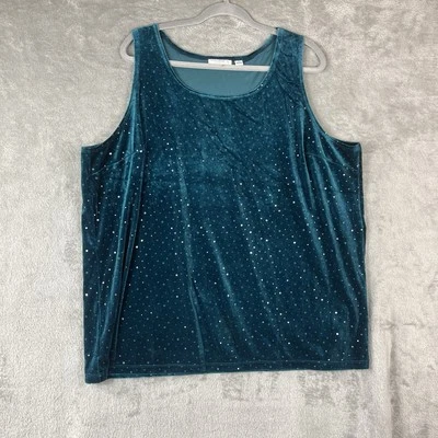 SUSAN GRAVER Velvet  Tank Top Shell  SZ 2X Teal Green Boho Fairy Core Whimsy - Image 1 of 4
