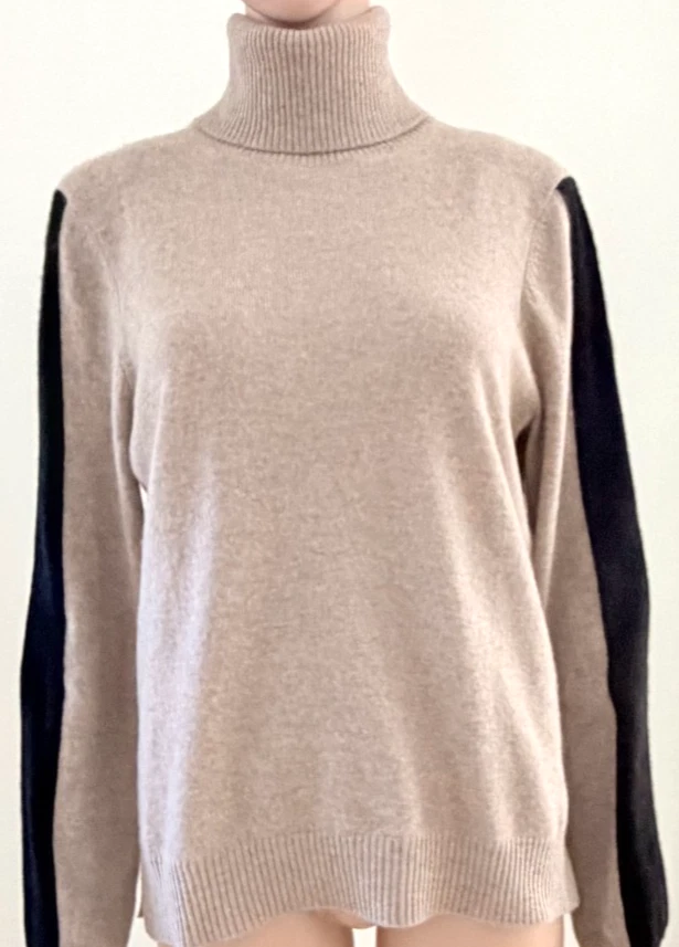 Suéter de cuello alto de cachemir 100 % talla grande AQUA para mujer marrón claro negro Foto 1 de 4