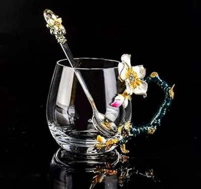 Кристалл цветной цветок чайная чашка ручной работы эмаль высокой температуры сопротивление с ложкой - Изображение 1 из 4