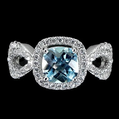 Anello in argento sterling 925 cuscino topazio blu cielo 7 mm gemma... - Immagine 1 di 4