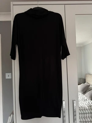 M&S Black cowl neck 3/4 sleeved jersey Dress with front pockets Size 12 - Image 1 of 4