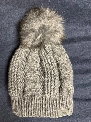 THE NORTH FACE Women's Oh Mega Fur Pom Beanie Medium Grey Heather One Size NWT - Image 1 of 4