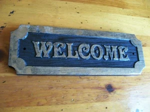 Carved Welcome Sign Wood Plaque Antique Brass Finish - Picture 1 of 2