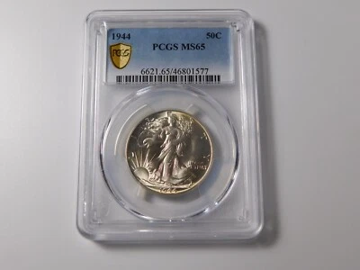 1944 WALKING LIBERTY SILVER COIN HALF DOLLAR GOLD SHIELD PCGS GRADED MS65 - Image 1 of 4