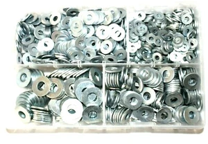 Assorted Box Qty 1000 Flat Washers Heavy Duty Table 4 3/16 1/4 5/16 3/8" A22 BZP - Picture 1 of 1