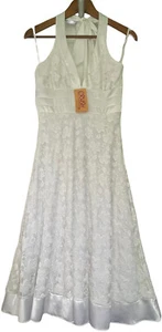 Vestido Aggie Mujer Mediano Blanco Flor Encaje Halter Calce y Llamarada Nuevo Marilyn - Imagen 1 de 9