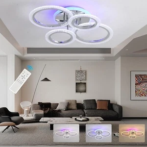 Modern Ceiling Light, 50W Flush Mount, 4 Rings, Chrome, 56cm x 40cm x 12cm, Livi - Picture 1 of 9