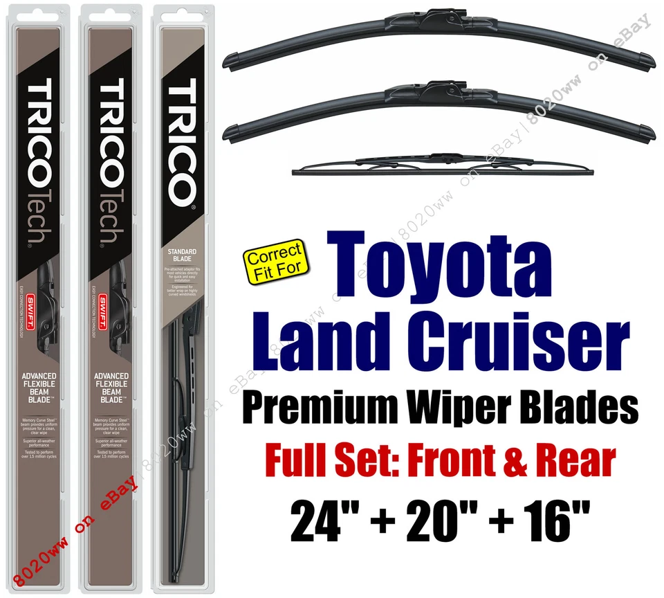 Wipers 3-Pack Premium Front + Rear 2000-2007 Toyota Land Cruiser 19240/220/30160 - Image 1 of 1