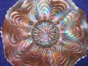 CARNIVAL GLASS FENTON PEACOCK TAIL SCARCE VASELINE STUNNING LOOKING BOWL - Picture 1 of 7