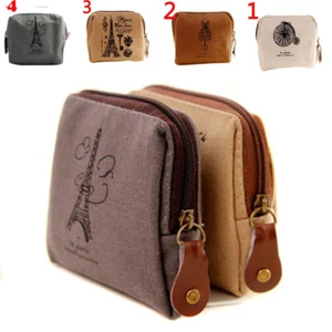 Gift Mini Case Canvas Purse Coin Bag Zip Wallet Pouch Holder - Picture 1 of 9