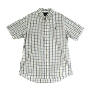 Ralph Lauren Dress Shirt Mens Large Blue White Plaid Custom Fit 100% Cotton - Picture 1 of 10