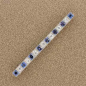 Fantastic Princess Cut Blue Sapphire & Round White CZ Wonderful Art Deco Brooch - Picture 1 of 9