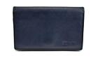 PRADA: Navy Blue, Saffiano Leather & Logo Folding Wallet (r)
