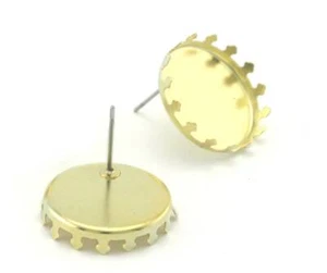 1 pair Round Earring Base Prong Stud Posts Bezel Blank raw brass 18mm Blank 4307 - Picture 1 of 2