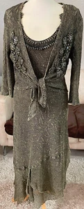 CRIS MODA 2tlg Damen Feines Strick Ensemble Kleid & Jacke L Navy Grün Stickerei - Bild 1 von 24