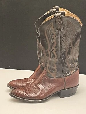 Botas occidentales Tony Lama de cuero marrón y reptil etiqueta negra talla 9E estilo 8563 Foto 1 de 4