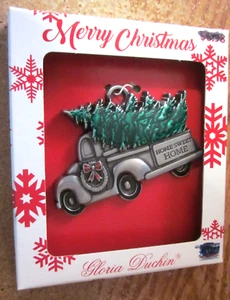 PICK UP TRUCK NEW CHRISTMAS TREE ORNAMENT BRINGIING HOME THE TREE METAL & ENAME - Picture 1 of 2