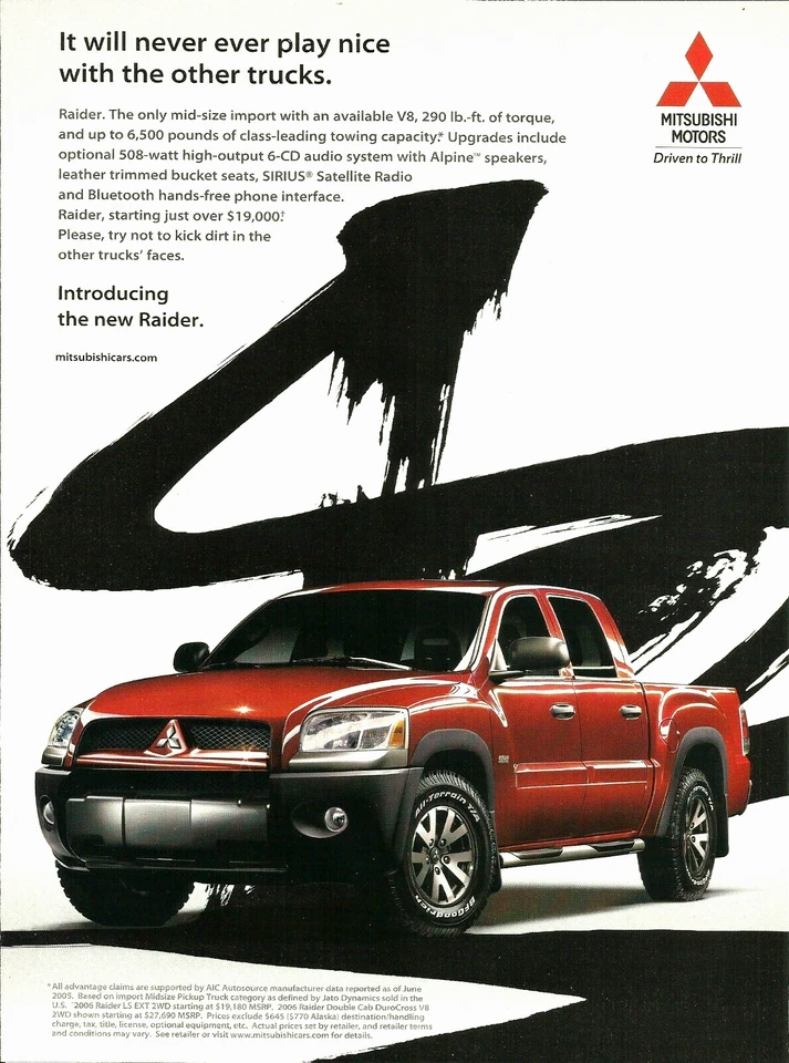 Camioneta pickup Mitsubishi Raider 2006 roja publicidad publicitaria impresa Foto 1 de 1
