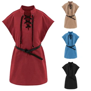 New Childrens Renaissance Pirate T-Shirt Medieval Sleeveless Lace Up Tops - Picture 1 of 20