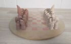 African Style Chess Set Soapstone Round Board Art Tribal Rare Creme Pink 12' 