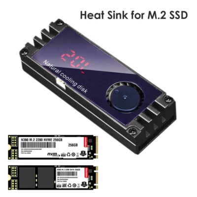 M.2 SSD Heatsink Cooler Digital Temperature Display with Turbo Cooling Fan Solid - Image 1 of 4
