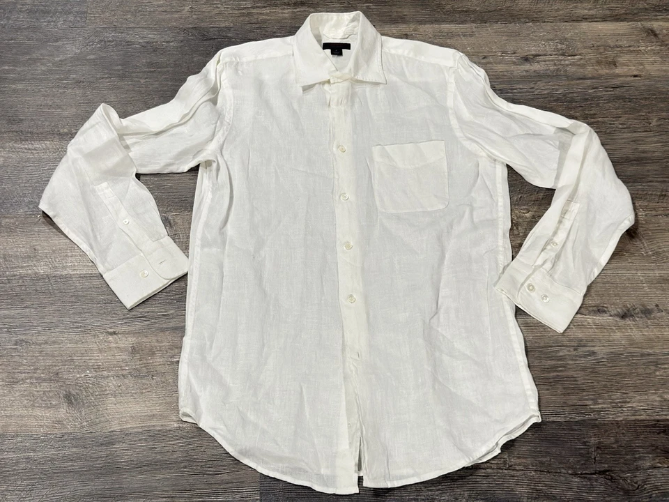EXPRESS Men's 100% Irish Linen WHITE Button Up Shirt Size Small - Vintage! - Image 1 of 4