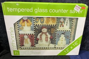 Tempered Glass Counter Saver SNOWMAN Rectangular Collectible Cutting Board 12x16 - Picture 1 of 7