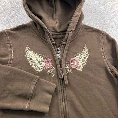 Vintage Harley Davidson Hoodie Womens Small Brown Full Zip Wings Biker Y2K - Image 1 of 4