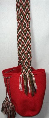 Auténtico Bolso Mochila 100% Wayuu Colombiano Grande Hilo Único Rojo Vacaciones Azteca Foto 1 de 4