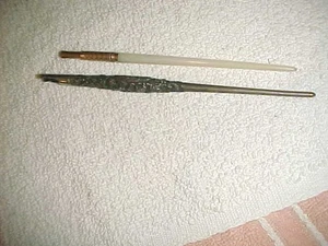 STERLING SILVER 1900 DIP PEN - RAISED FLORAL DETAILS - 6 1/4" - also MOP DIP PEN - Picture 1 of 9
