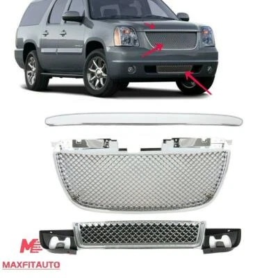 Fits GMC Yukon XL Denali 1500 2500 2007-2014 Front Bumper Grille Mesh Chrome Set - Image 1 of 4
