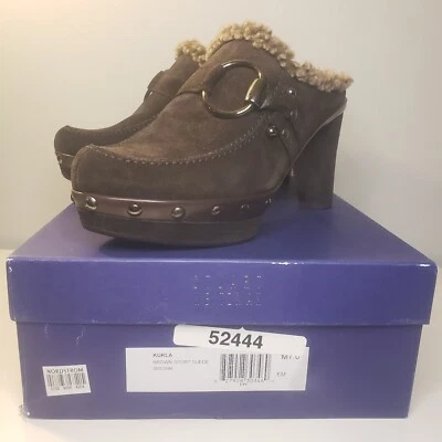 Stuart Weitzman Kukla Gamuza Mulas Plataforma Forrada Tachuelas Hebilla Marrón Talla 7.5 Foto 1 de 4