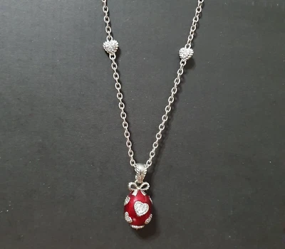 Collar colgante de huevo Judith Ripka esmalte rojo y pavé Diamonique 925 ~ aproximadamente 34 pulgadas Foto 1 de 2