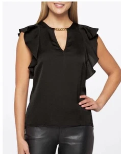 Neu mit Etikett 98$ Michael Kors Schwarz Top Kette Gold Größe L - Bild 1 von 8