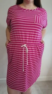 Size 2X Dress Terra & Sky Pink Stripe Short Pockets Tee Casual Plus 20W / 22W - Picture 1 of 7