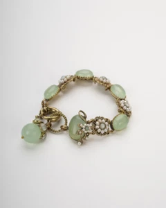 Bracelet Femme Pierre Agate Verte Style Borbonique Artisanal Italien Cadeau - Picture 1 of 7