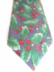 Vintage Holly Tie Necktie Holiday Winter Hallmark Candy Cane - Picture 1 of 6