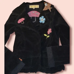 Nikibiki Womens Embroidered Corduroy Blazer Black Size S - Picture 1 of 4