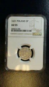 1621 Poland Three Polker NGC AU55 3P SILVER COIN PRICED TO SELL NOW! - Picture 1 of 4