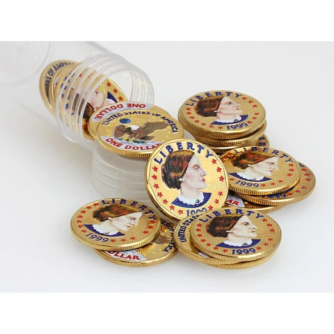 20 1999 SBA Dollars Gold Plated And Colorized Arrives in Protective Plastic Tube Cover