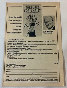 1976 Voice Of The Martyrs ad ~ TORTURED FOR CHRIST Rev. Richard Wurmbrand - Bild 1 von 1