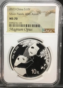2023 China S 10Y Silver Panda 40th anniversary NGC MS70 MAGNUM OPUS LABEL - Picture 1 of 5