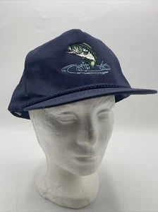VINTAGE BASS FISHING BOAT BLUE SNAPBACK ROPE CAP HAT Personalized “JOE” - Picture 1 of 5