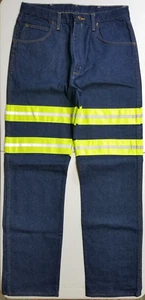 Red Kap Reflective Enhanced Visibility Work Dark Blue Jeans Men's Size 34x37U - Picture 1 of 18